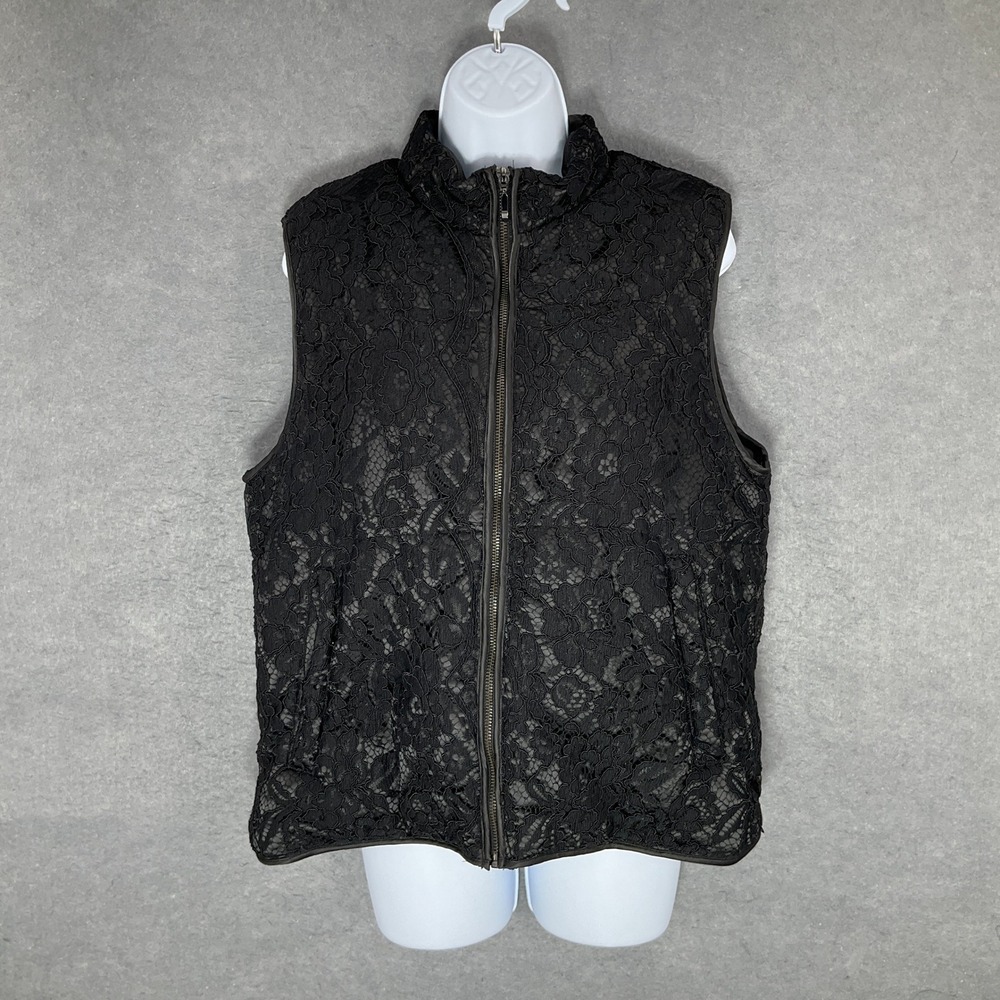 Daytrip Lace Vest‎ Sleeveless Zip Up Black Layering Party Top Size L Romantic